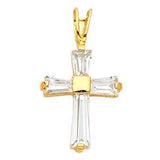 14k Yellow Gold 11mm Cross CZ Religious Pendant
