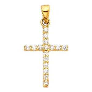 14k Yellow Gold 12mm Cross CZ Religious Pendant