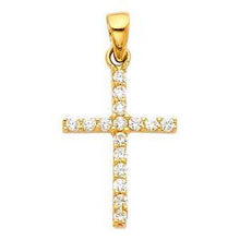 Load image into Gallery viewer, 14k Yellow Gold 12mm Cross CZ Religious Pendant