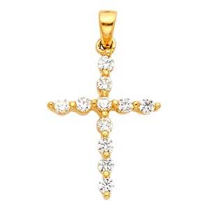 14k White Gold 14mm Cross CZ Religious Crucifix Pendant