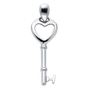 14K White Gold 10mm Key To My Heart Pendant