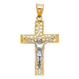 14K Gold Two Tone 22mm Jesus Crucifix Cross Religious Pendant