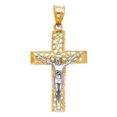 14K Gold Two Tone 22mm Jesus Crucifix Cross Religious Pendant