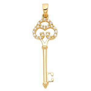 14K Yellow Gold 12mm Heart Design Key Pendant