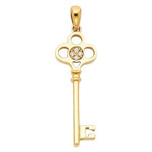 14K Yellow Gold 10mm Key CZ Pendant