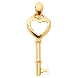 14K Yellow Gold 10mm Key To My Heart Pendant