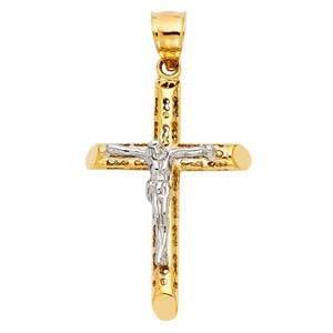 14K Gold 21mm Jesus Crucifix Cross Religious Pendant - silverdepot