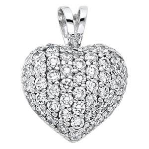 14K White Gold 14mm CZ Love Heart Pendant