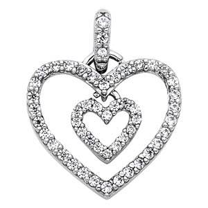 14K White Gold 15mm CZ Love Heart Pendant