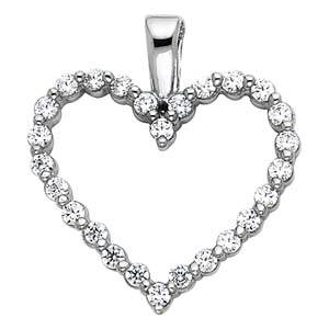 14K White Gold 18mm CZ Open Heart Pendant