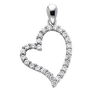 14K White Gold 15mm CZ Open Heart Pendant