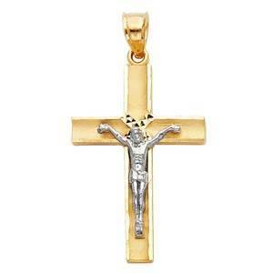 14K Gold Tri Color 20mm Jesus Crucifix Cross Religious Pendant - silverdepot