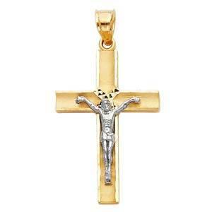 14K Gold Tri Color 20mm Jesus Crucifix Cross Religious Pendant