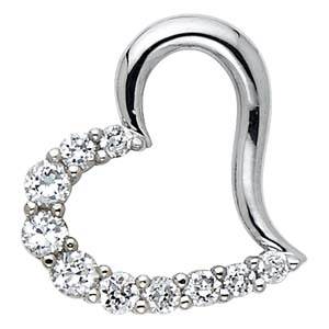 14K White Gold 17mm CZ Journey Open Heart Pendant