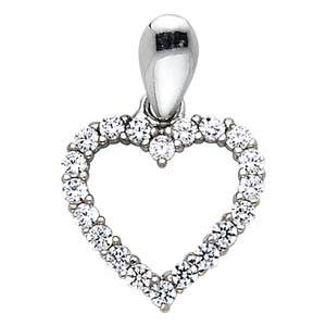 14K White Gold 12mm open Hearts CZ Pendant