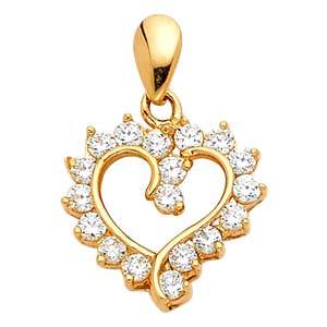 14K Yellow Gold 13mm CZ Open Heart Pendant