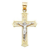 14K Gold 19mm Two Tone Jesus Crucifix Cross Religious Pendant
