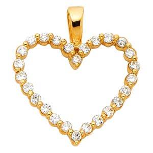 14K Yellow Gold 18mm CZ Open Heart Pendant