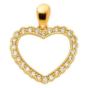 14K Yellow Gold 17mm CZ Open Heart Pendant