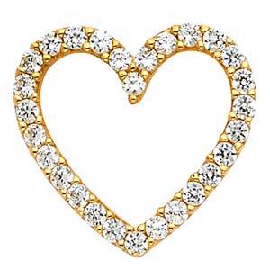 14K Yellow Gold 15mm CZ Open Heart Pendant