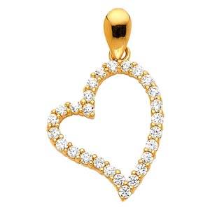 14K Yellow Gold 15mm CZ Open Heart Pendant