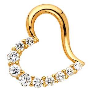 14K Yellow Gold 17mm Journey CZ Open Heart Pendant