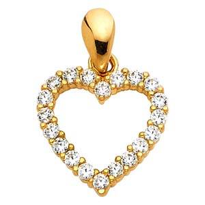 14K Yellow Gold 12mm CZ Open Heart Pendant