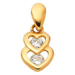 14K Yellow Gold 7mm Interlocking Hearts CZ Pendant