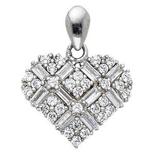 14K White Gold 15mm Hearts CZ Pendant