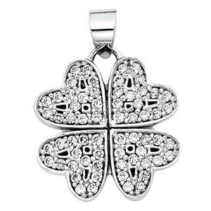 14K White Gold 15mm Four Hearts CZ Pendant