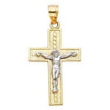 14K Gold 17mm Two Tone Jesus Crucifix Cross Religious Pendant