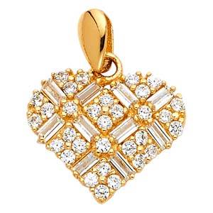 14K Yellow Gold 15mm CZ Heart Pendant