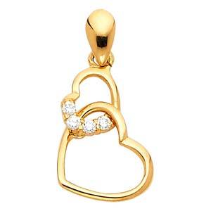 14K Yellow Gold 10mm Interlocking Hearts CZ Pendant