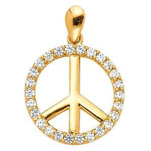 Load image into Gallery viewer, 14K Yellow Gold 15mm Peace Sign CZ Pendant