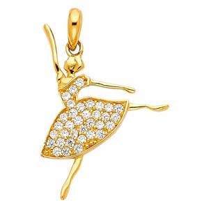 14K Yellow Gold 20mm Ballerina CZ Pendant