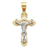 14K Gold 16mm Two Tone Jesus Crucifix Cross Religious Pendant