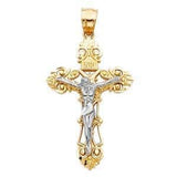 14K Gold 32mm Two Tone Jesus Crucifix Cross Religious Pendant