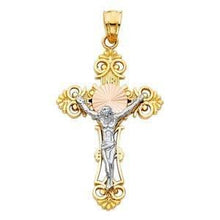 Load image into Gallery viewer, 14K Gold Tri Color 21mm Jesus Crucifix Cross Religious Pendant - silverdepot