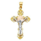 14K Gold Tri Color 21mm Jesus Crucifix Cross Religious Pendant