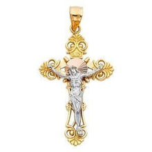 Load image into Gallery viewer, 14K Gold 25mm Two Tone Jesus Crucifix Cross Religious Pendant - silverdepot