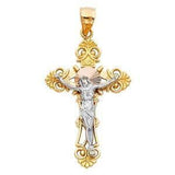 14K Gold 25mm Two Tone Jesus Crucifix Cross Religious Pendant