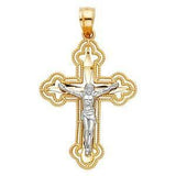 14K Gold 18mm Two Tone Jesus Crucifix Cross Religious Pendant
