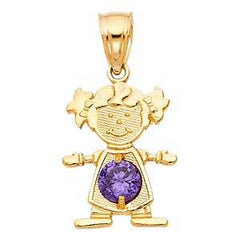 14k Yellow Gold 12mm February Birthstone CZ Girl Pendant