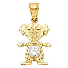 Load image into Gallery viewer, 14k Yellow Gold 12mm April Birthstone CZ Girl Pendant