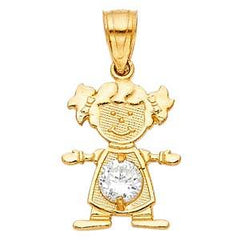 14k Yellow Gold 12mm April Birthstone CZ Girl Pendant