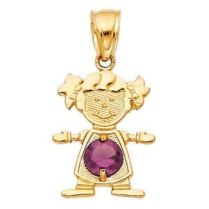 14k Yellow Gold 12mm June Birthstone CZ Girl Pendant