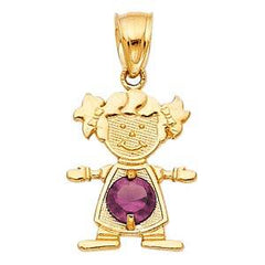14k Yellow Gold 12mm June Birthstone CZ Girl Pendant