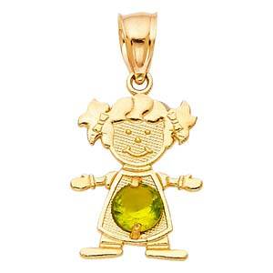 14k Yellow Gold 12mm August Birthstone CZ Girl Pendant