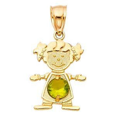 14k Yellow Gold 12mm August Birthstone CZ Girl Pendant