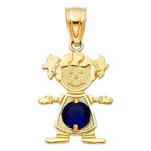 14k Yellow Gold 12mm September Birthstone CZ Girl Pendant